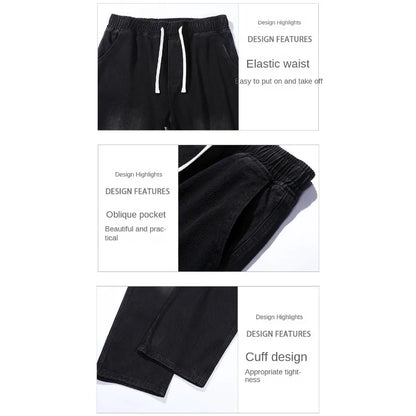 Calças masculinas casuais, calças retas soltas, primavera verão, nova moda, jeans masculinos de cintura alta com pernas largas