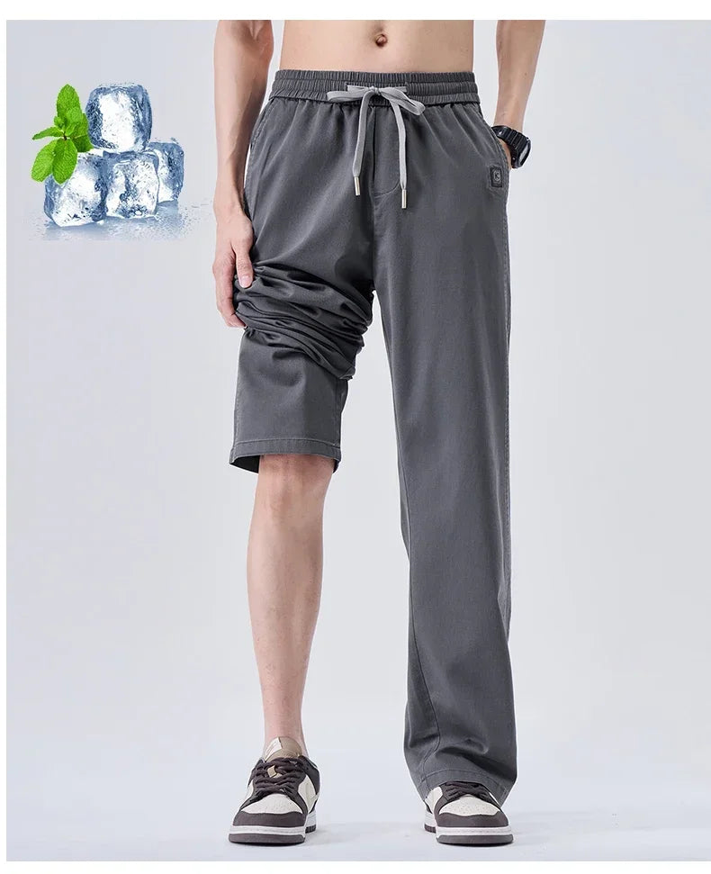 Brand Soft Jeans for Men Spring Thin Draped Comfortable Straight Trousers Drawstring Male Baggy Denim Pants Streetwear
