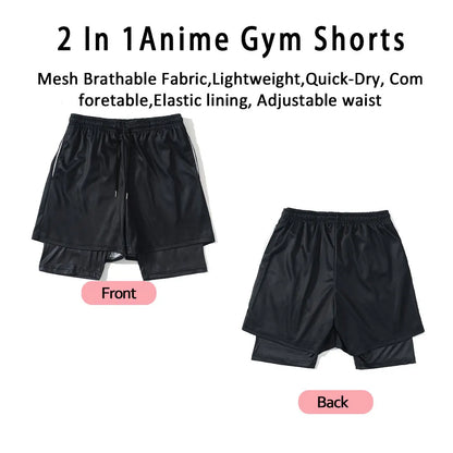 Men's Running Tracksuit Anime Print Training Fitness Sportswear Set Compression Leggings Sport Gym Performance Shorts Rash Guard