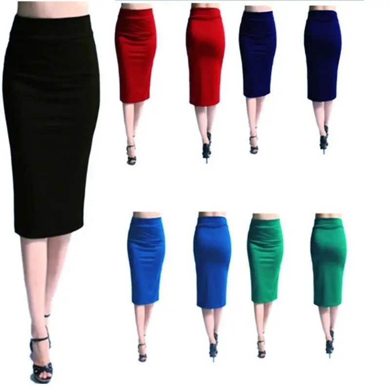 Women Pencil Skirt New Ladies Office Stretch Bodycon Midi Skirt Female High Waist Mid-Calf Jersey Skirts Puls Size XL