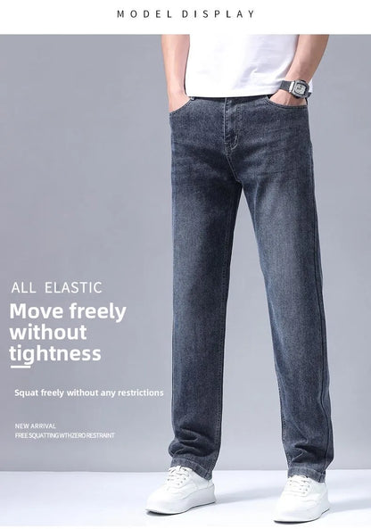 New Autumn Winter Mens Business Casual Jeans Straight Leg Fashion Denim Trousers Male Brand Clothing Slim Fit  Autumn and Winter