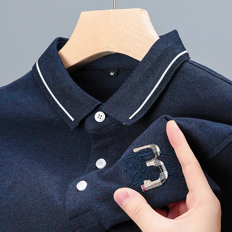 100Cotton High-End Quality Men's Polo Shirt Exquisite Horse Embroid Long Sleeve Fashion Lapel T-Shirt Business Trend Menswear