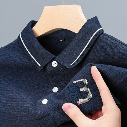 100Cotton High-End Quality Men's Polo Shirt Exquisite Horse Embroid Long Sleeve Fashion Lapel T-Shirt Business Trend Menswear