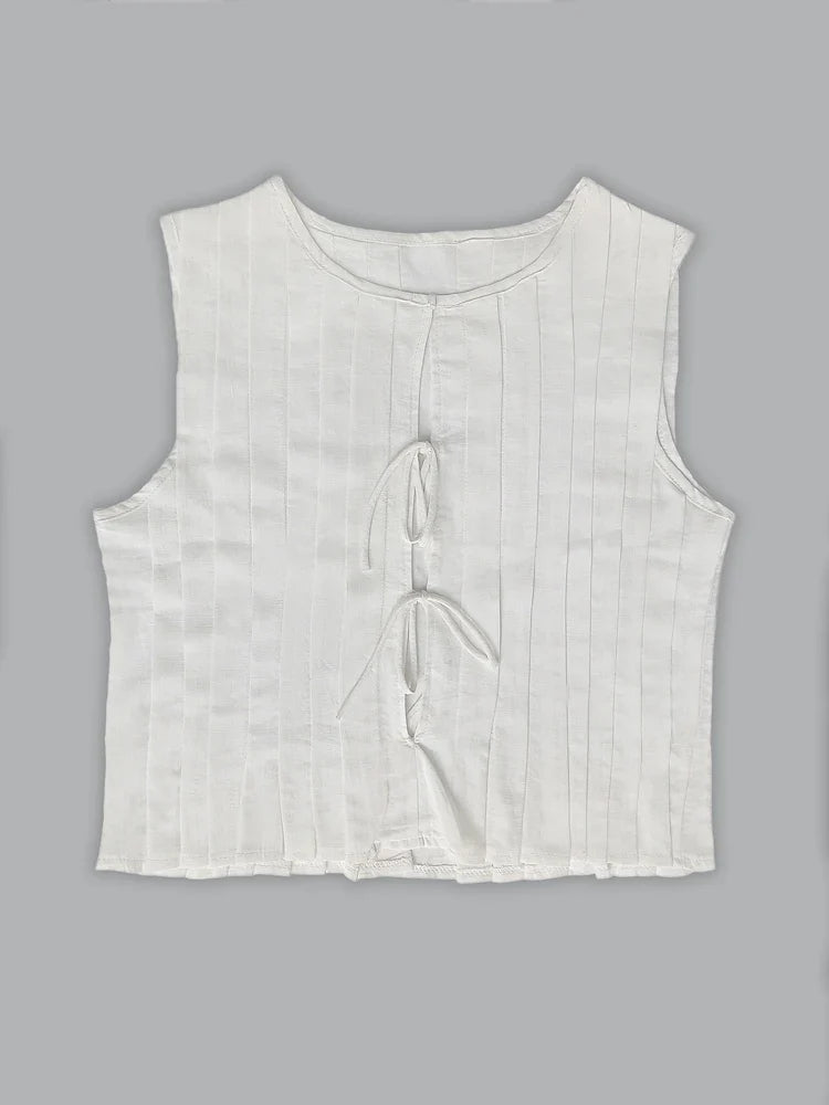 White Bandage Ribbed Tank Top Shirts For Women Hollow Out Sleeveless Slim Summer Fashion Vest Women's Lace-Up Vest Y2k Top