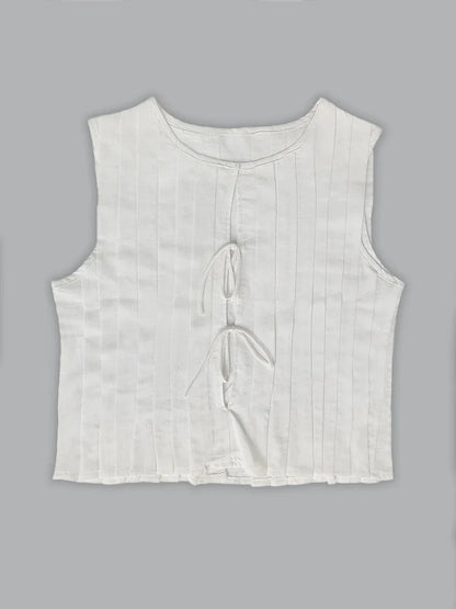 White Bandage Ribbed Tank Top Shirts For Women Hollow Out Sleeveless Slim Summer Fashion Vest Women's Lace-Up Vest Y2k Top
