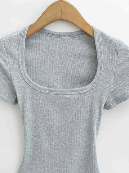 Women's Slim Fit Square Collar Crop Top High Stretch Short Sleeve Pullover Sexy Summer Blouse T-shirt for Bottoming