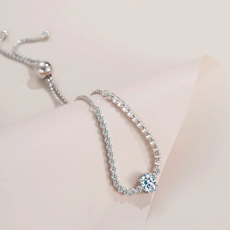100% Real 1.7CT Round Cut Full Moissanite Tennis Bracelet for Woman Girl Party S925 Sterling Silver Diamond Link Bracelets