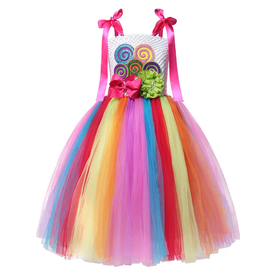 Purim 2026 Girls Disguise Candy Dress Children Colorful Dress Carnival Birthday Party Gift for Girls Lollipop Cosplay Costume