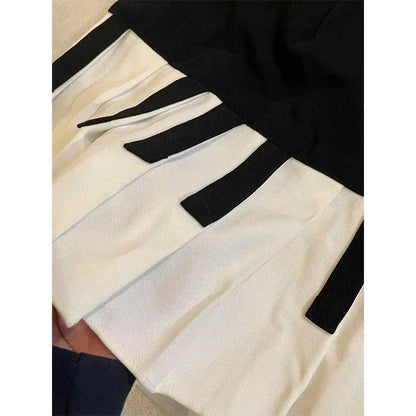 Spring Women Piano Skirt Black White Contrast Pleated Mini Skirt Y2K Harajuku Empire Waist Slim Short Skirt Streetwear