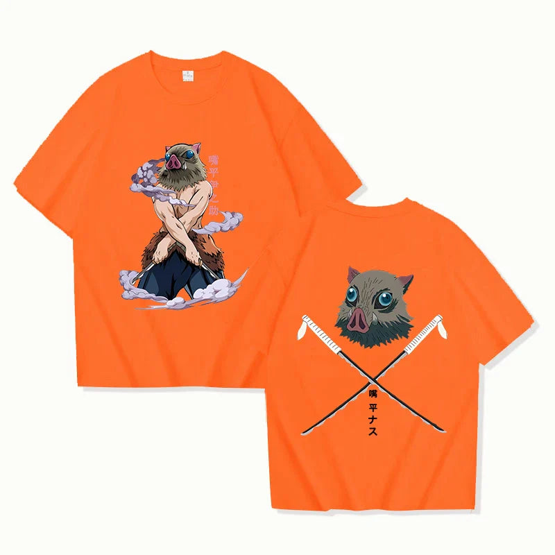 New Hot Anime Hashibira Inosuke Printed T-shirts Women Men Fashion Casual Loose Round Neck Creative Personalized T-shirts