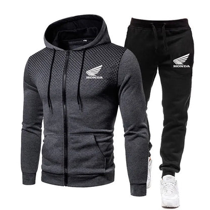 Spring Men's sets Honda logo print fashionable casual outdoor zippered hoodie sweatshirt sport pants for motorcycle enthusiasts