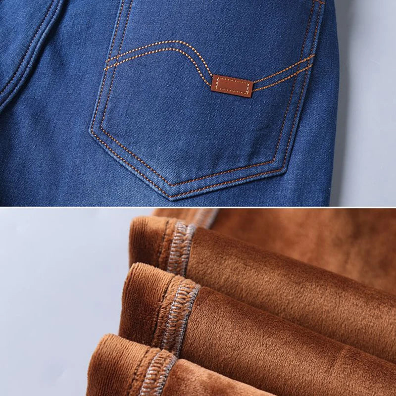 Men New Fashion Winter Warm Jeans Male Fleece Lined Thickened Denim Pants Loose Straight Comfortable Casual Black Blue Trousers