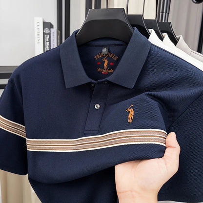 Designer brand silk cotton short sleeve polo shirt summer Paul Pony embroidered striped design T-shirt business casual men's top