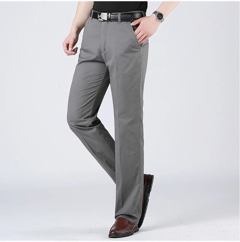 Cotton Pants Men's Straight Leisure Business Trousers Solid Autumn Winter Chinos Belted Pants Dad Elderly Formal Trousers