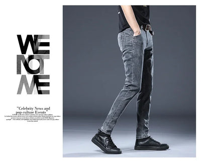 2026 New Gray Skinny Jeans Men's Slim Elastic Korean Fashion Vintage Casual Feet Male Clothing Denim Trousers 27-36