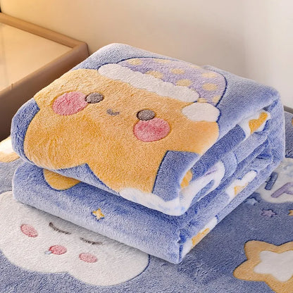 Cozy Floral Flannel Throw Blanket Soft Machine Washable All-Season Comfort with Cute Pink Strawberry Flower Design