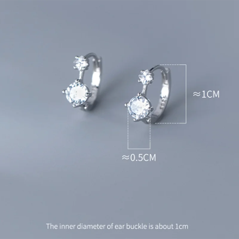 925 Sterling Silver Simple Shiny Black Zircon Statement Ear Buckle for Women Fashion Elegant Party Hoop Earrings Jewelry