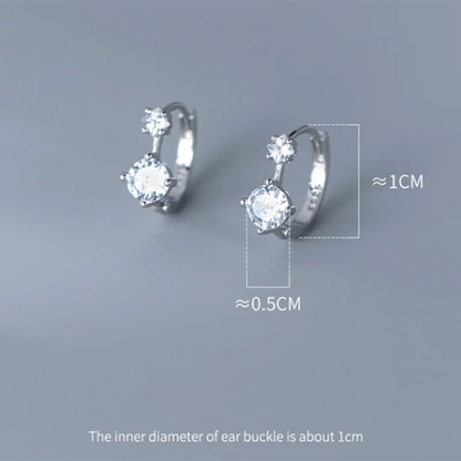 925 Sterling Silver Simple Shiny Black Zircon Statement Ear Buckle for Women Fashion Elegant Party Hoop Earrings Jewelry