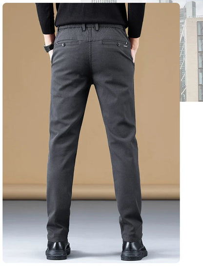 2024 Spring New Business Casual Pants Men Thick Slim Elastic Waist Trousers Classic Brown Black Grey High Quality Male Clothes