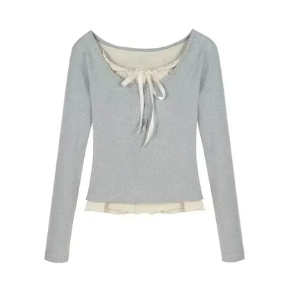 2026 Summer Kawaii Sweet Y2k Crop Tops Woman Casual Slim Long Sleeve Blouse Solid Korean Fashion Bodycon Pullover Office Lady