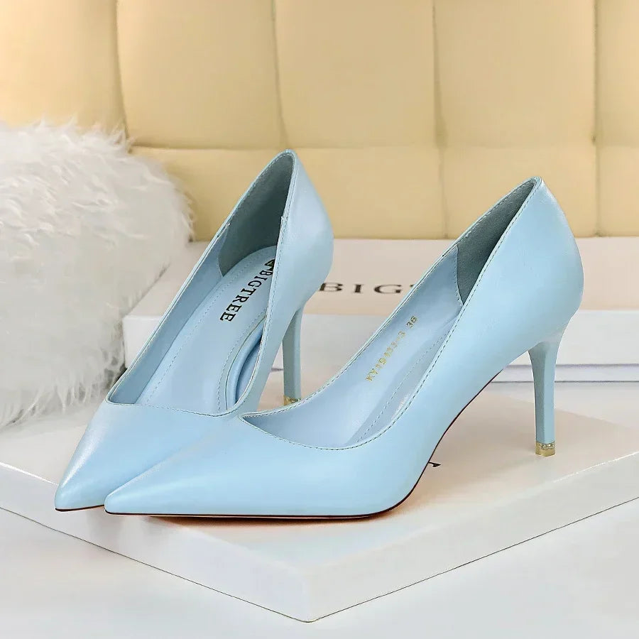 Plus Size 34-43 Woman Classic Concise 7.5cm 10.5cm High Heels Lady Elegant Colorful Pumps Scarpins Yellow Mid Low Heels Shoes