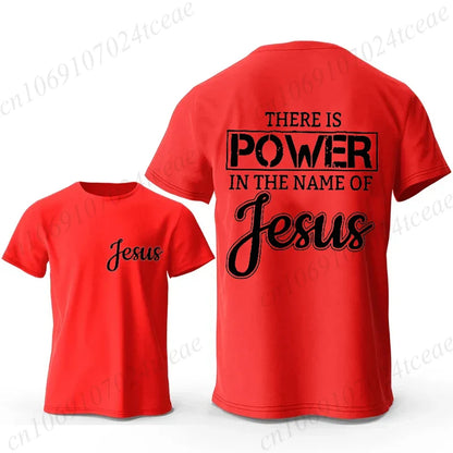 Men Graphic T Shirt There Is Power in The Name of Jesus Print O Neck Short Sleeve Casual Streetwear Fashion T-Shirts Tops Gift