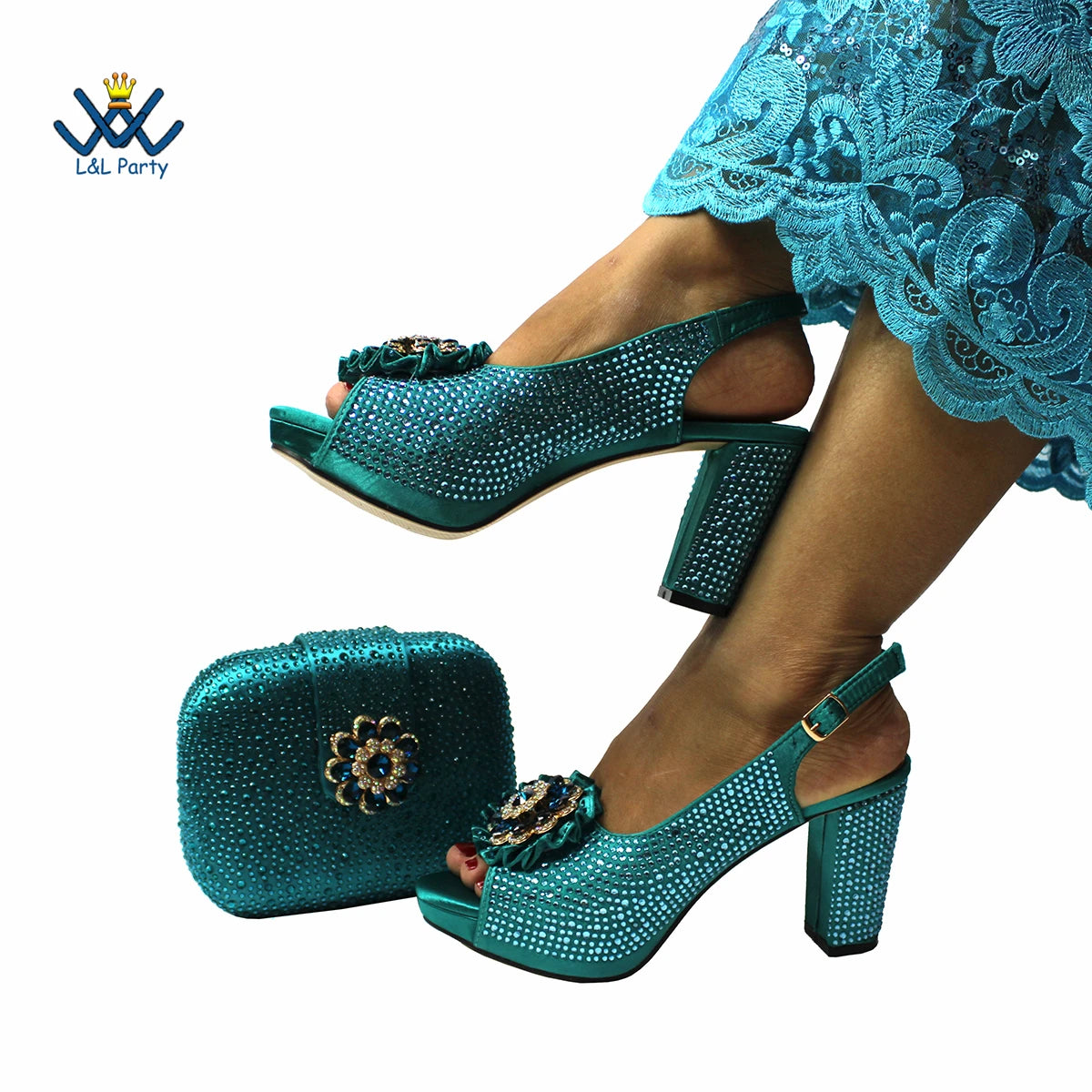 Special Design Women Crystal Style African Ladies Party Shoes Matching Bag in Magenta Color