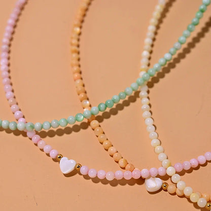 Mother of Pearl Beads Heart Choker Fashion Dyed Natural Shell Necklace for Women Stainless Steel Collares Femme