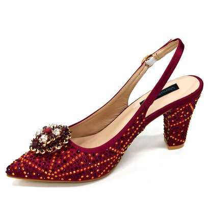 INS Style Green Party Shoe and Bag Set in Women Pointed-Toe Rhinestone High Heels Elegant African Ladies Shoes