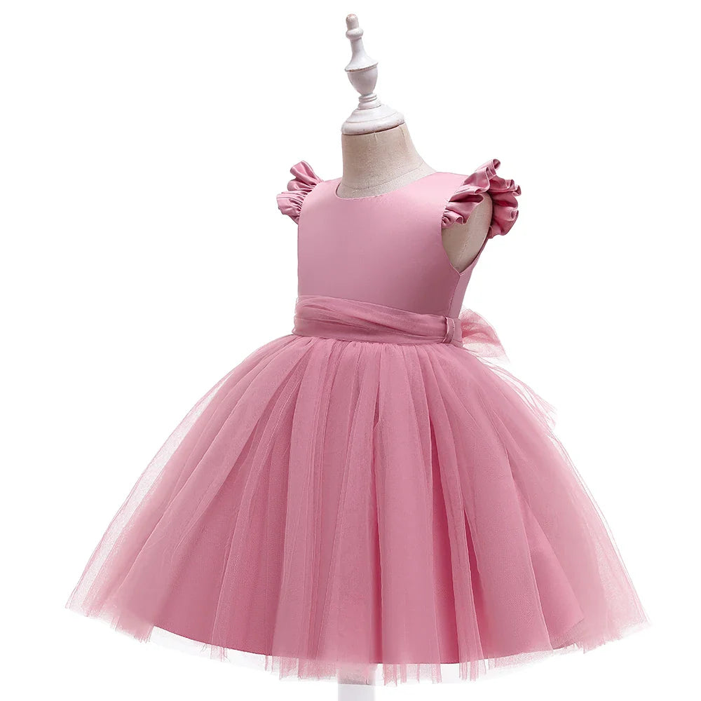 Summer Bow Wedding Party Girls Dress Elegant Tulle Bridesmaids Princess Evening Dresses for Girl Gala Birthday Host Prom Costume