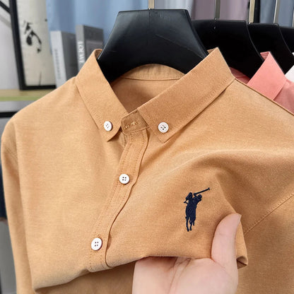 Luxury Goods High-end Embroidery 100% Pure Cotton Long Sleeved Shirt Men's New Shirt Men's Casual Loose Top Business Men