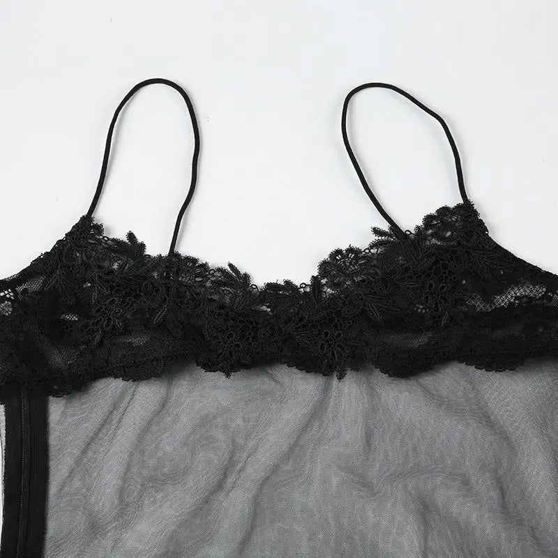 Sheer Lace Camisole Dress with Ultra Spicy and Lightweight Mesh; Sexy Dress for A Minority of Hot Girls