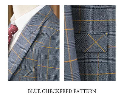 Dark blue 3 Piece Checkered Suit Set  Stylish Business Office Wedding Formal Outfit Elegant full man suit