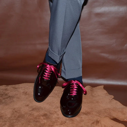 Luxury Men's Dress Shoes Burgundy Smooth Patent Leather Italian Whole Cut Plain Toe Oxford Lace-Up Wedding Party Formal Shoes