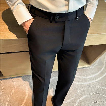 Spring Autumn High Quality Men's Elastic Waist Suit Pants Fashion Smart Casual Slim Fit Suit Trousers Men Solid Full Length Pant