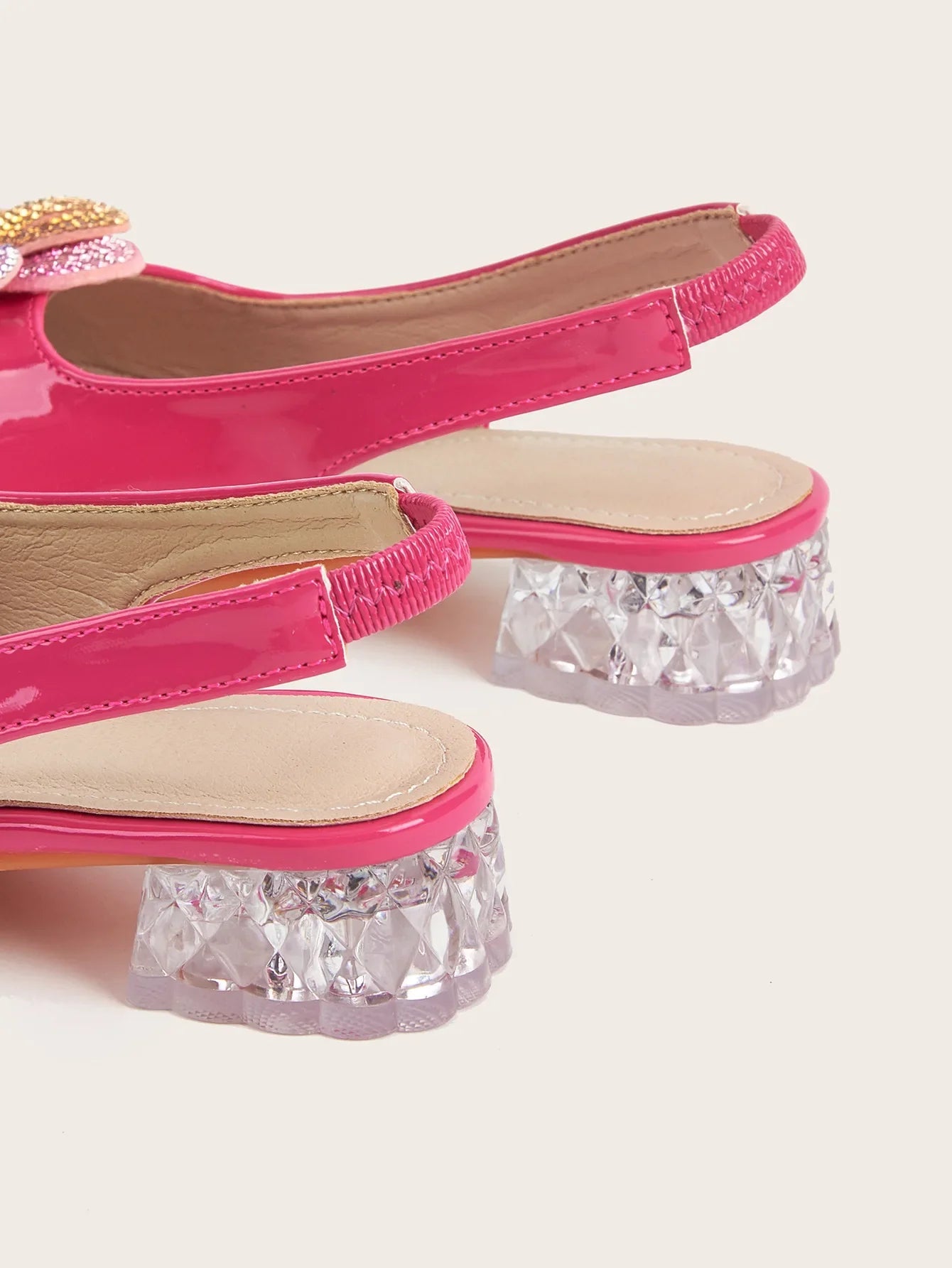 Summer New Children's High Heels Girls' Crystal Princess Shoes Hollow Heel Round Toe Fashion Flower Baby Girls' Sandals Rose Red