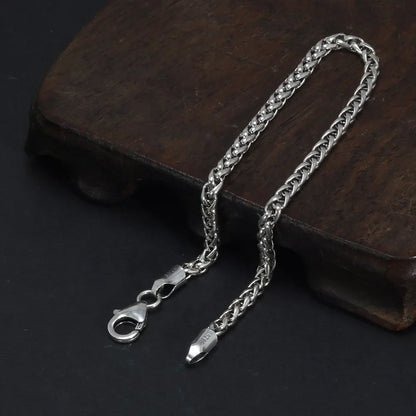 925 Sterling Silver 3mm Braided Wheat Chain Bracelet 17-21cm Simple Retro Minimalism Jewelry For Men and Women