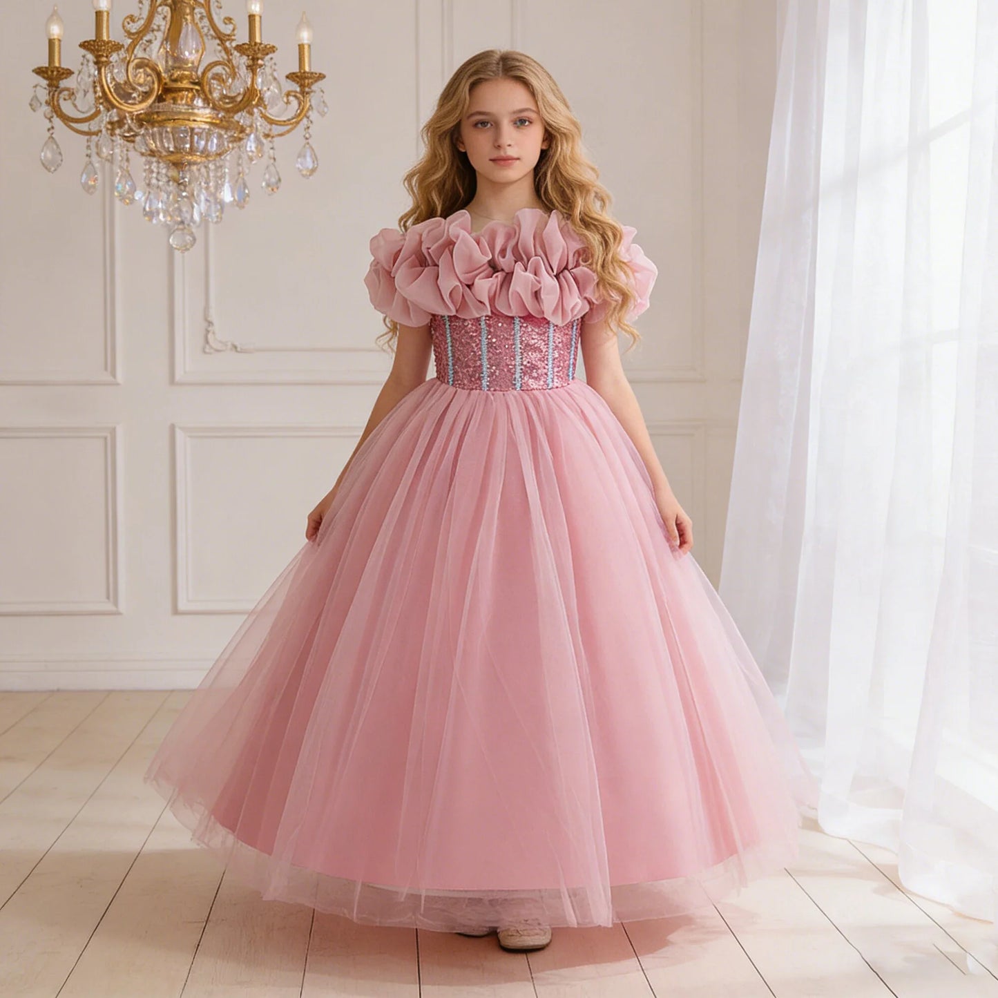 Vestido de Festa de Lantejoulas de Verão para Meninas Madrinhas Elegante Vestido de Baile Princesa para Casamento Vestido de Aniversário de Menina Roupa Infantil para Cerimônia de Formatura