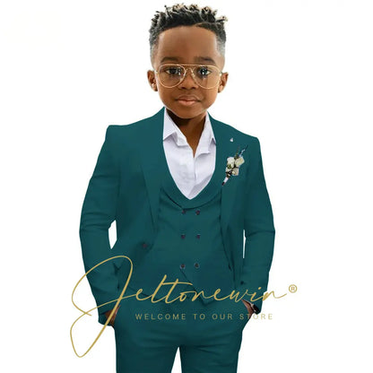 Boys' 3-Piece Suit with Notched-Lapel Jacket, Vest & Pants in Solid Colors for Weddings