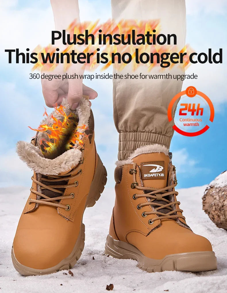 Winter Warm Men's Work Safety Boots Waterproof Rugged Steel Toe Shoes Sneakers Safety Protection Coldproof