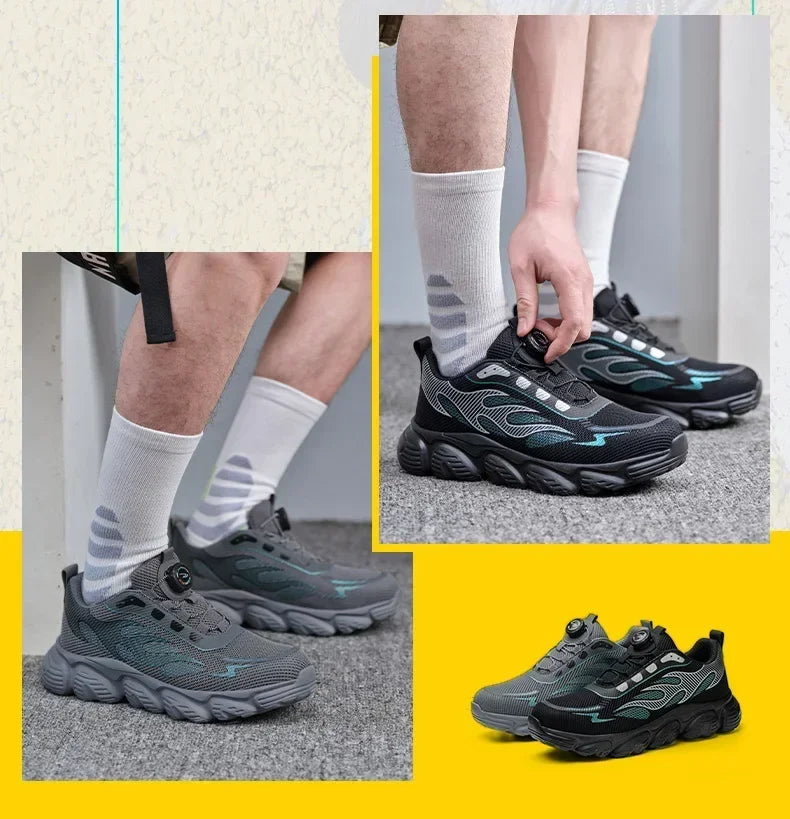 Rotating Button Tactical Boots Men Reflective Steel Toe Shoes Indestructible Work Sneakers Protective Safety Boots Size 47 48