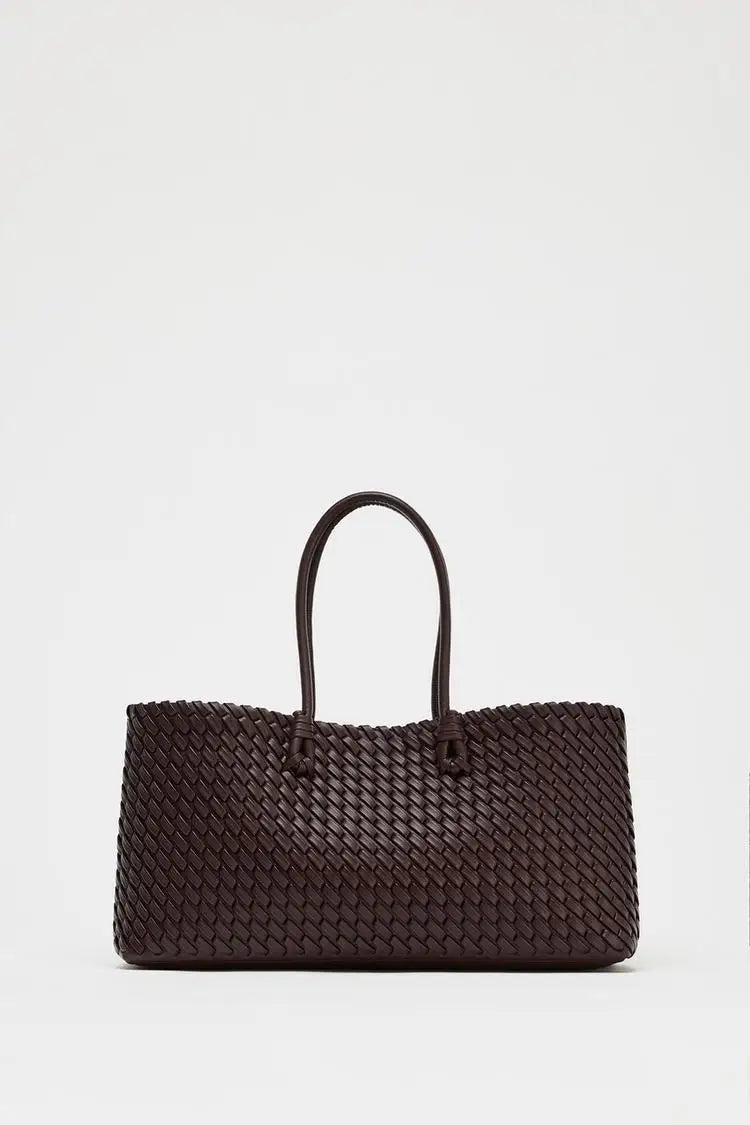 ELONGATED WOVEN SHOPPER BAG Fashionable Top Handle Tote Bag, Women's Shoulder Handbags Luxury Design for Everyday Style