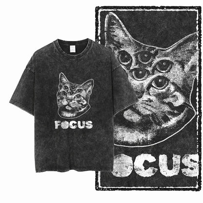 cat Printed Cotton Acid Washed Exclusive Graphic Unisex T Shirt Cool Streetwear Men Tshirts Big Size Tee for men