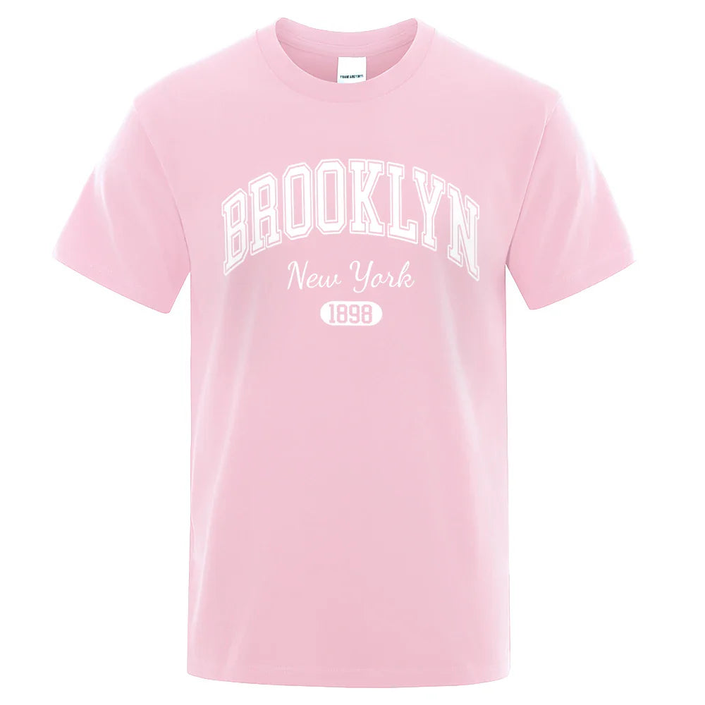 Brooklyn New York 1898 City Letter Print T Shirts Male Fashion Loose T-Shirts Casual O-Neck Tshirt Cotton Tees Tops Couple