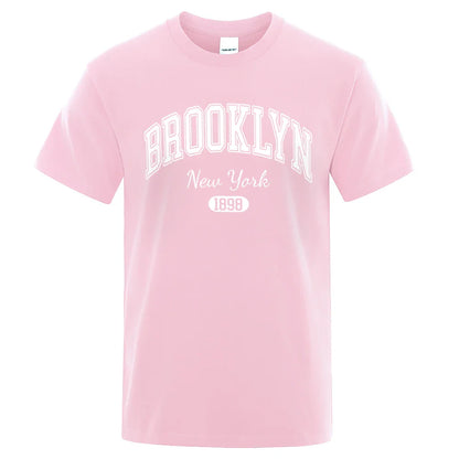 Brooklyn New York 1898 City Letter Print T Shirts Male Fashion Loose T-Shirts Casual O-Neck Tshirt Cotton Tees Tops Couple