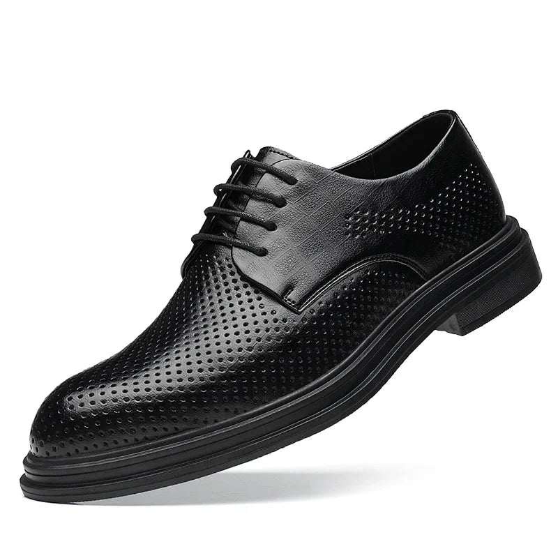 Men's Business Formal Shoes with Laces Hollow out Design 8cm Heightening Low Cut Casual Shoes Rubber Bottom Adult Size