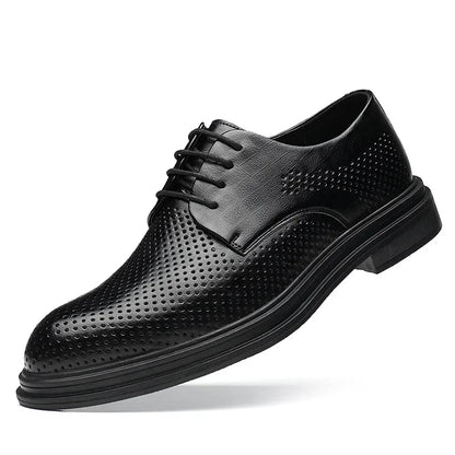 Men's Business Formal Shoes with Laces Hollow out Design 8cm Heightening Low Cut Casual Shoes Rubber Bottom Adult Size