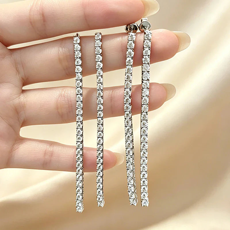 2.5mm 3mm D Color Moissanite Long Tassel Drop Earrings Women Ear Fine Jewelry All Lab Diamond S925 Silver Stud Earring Gift