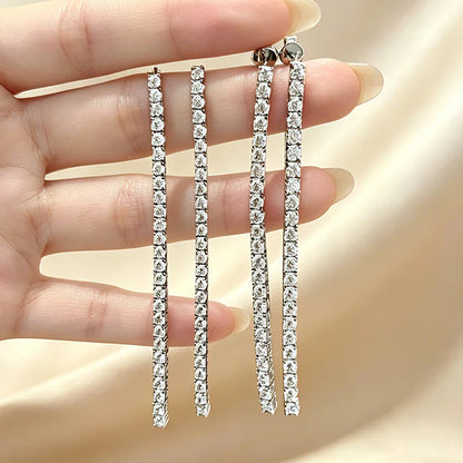 2.5mm 3mm D Color Moissanite Long Tassel Drop Earrings Women Ear Fine Jewelry All Lab Diamond S925 Silver Stud Earring Gift