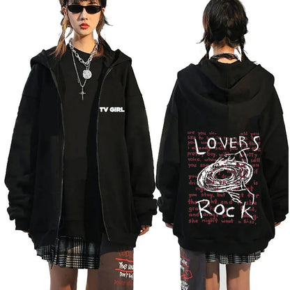 TV Girl Who Really Cares Graphic Print Zipper Hoodie Men Women Fashion Casual Oversized Zip Up Jacket Male Fleece Sweatshirts